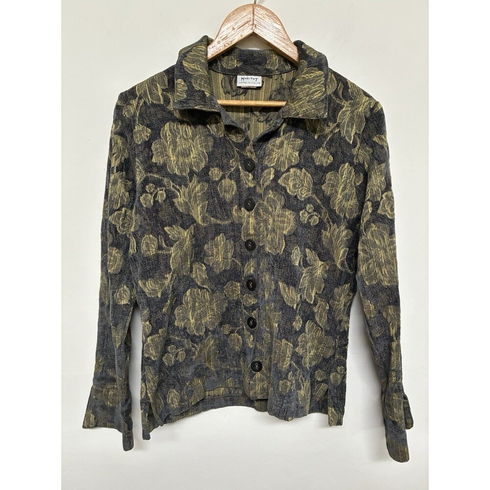 Habitat Jacquard Button Up Jacket Woman’s Medium Vintage Green Floral Boho